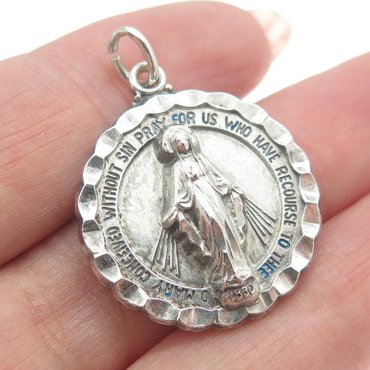 HAYWARD 925 Sterling Silver Antique 1830 St. Mary Miraculous Religious Pendant