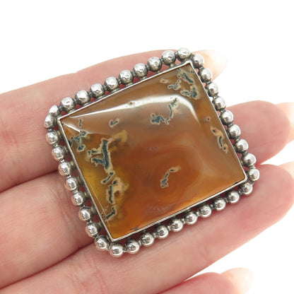 GREAT FALLS METAL WORKS 925 Sterling Silver Vintage Real Agate Modernist Brooch