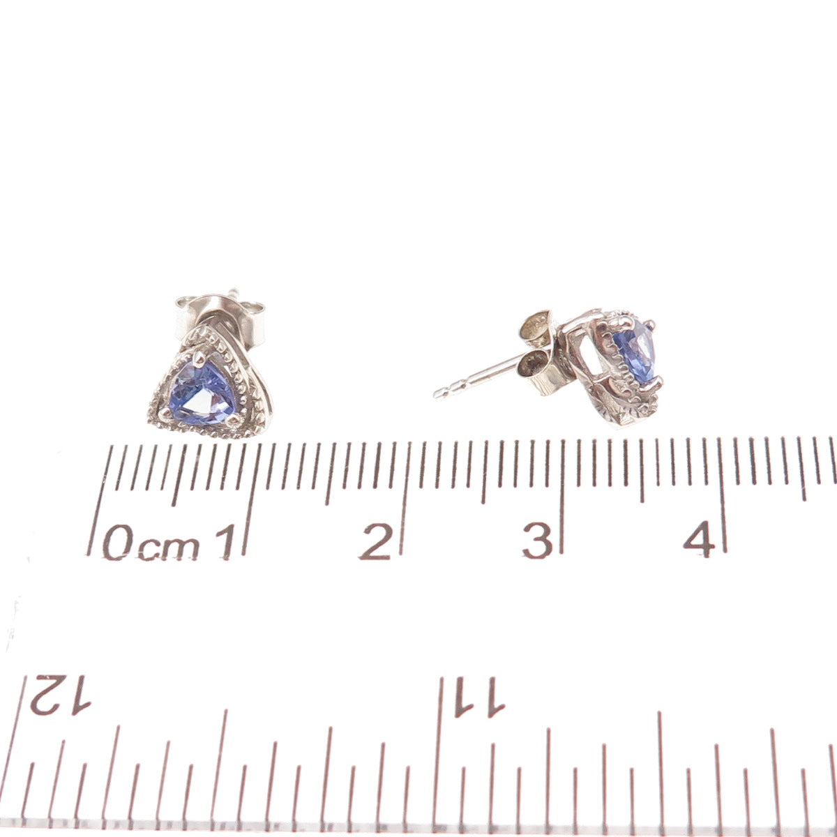 Chuck Clemency 925 Sterling Silver Real Triangle-Cut Tanzanite Stud Earrings