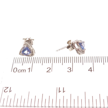 Chuck Clemency 925 Sterling Silver Real Triangle-Cut Tanzanite Stud Earrings