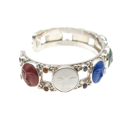 SAJEN Sterling Silver Vintage Real Multi-Gem Moon Face Adjustable Bracelet 6.75"