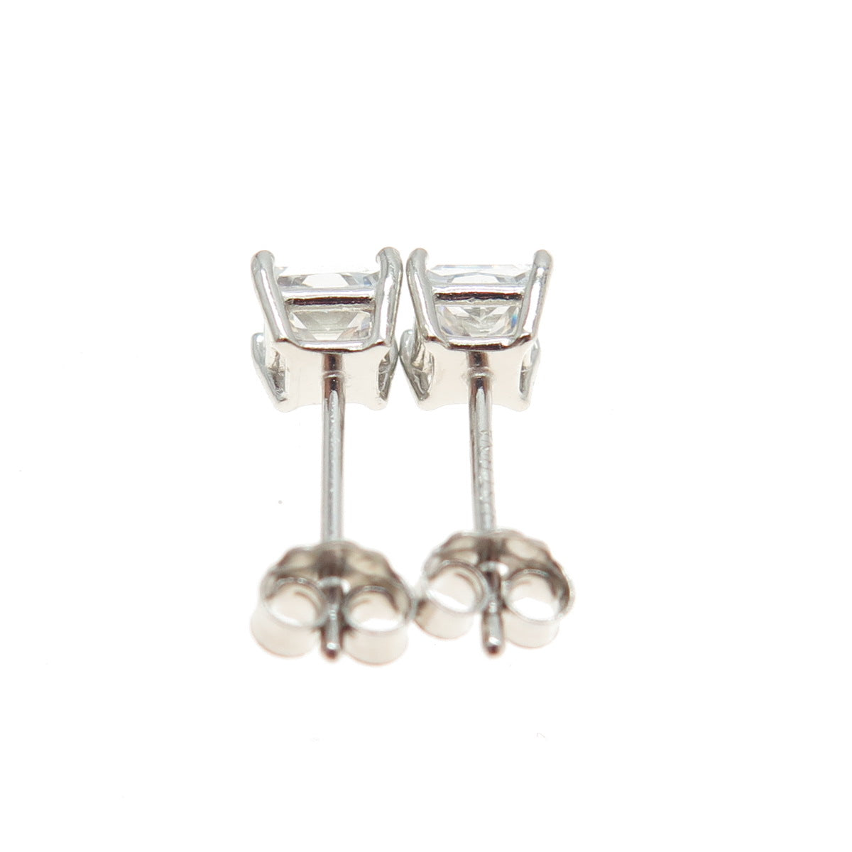 925 Sterling Silver Princess-Cut C Z Stud Earrings