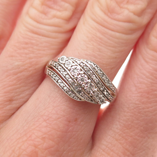 925 Sterling Silver Real Round-Cut Diamond Ring Size 7.25