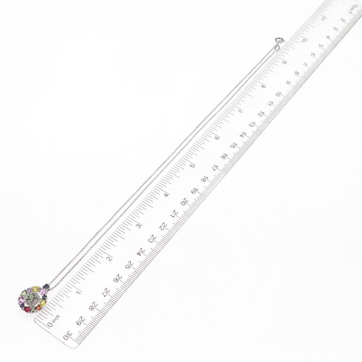 925 Sterling Silver Real Diamond & Multi-Color Sapphire Cable Chain Necklace 18"