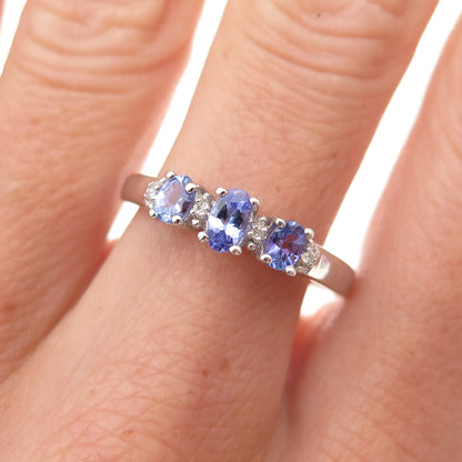 Chuck Clemency 925 Sterling Silver Real Tanzanite & White Topaz Ring Size 8.25