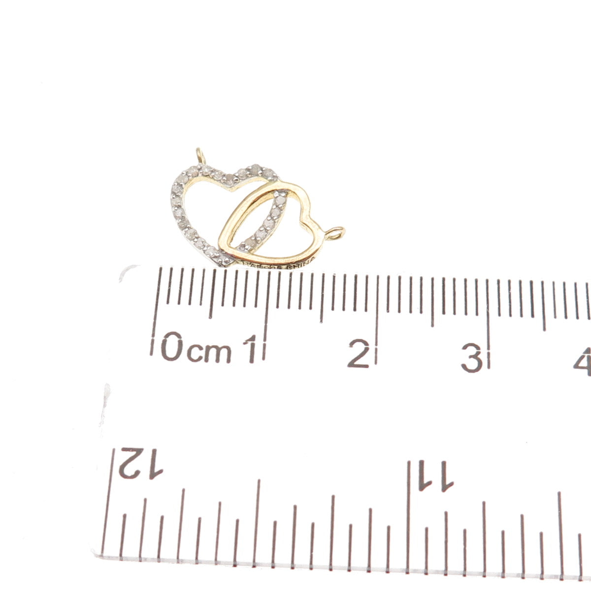 Han 925 Sterling Gold Plated Real Diamond Couple Heart Mini Centerpiece Pendant
