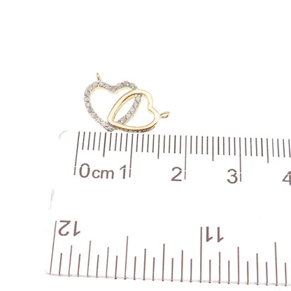 Han 925 Sterling Gold Plated Real Diamond Couple Heart Mini Centerpiece Pendant