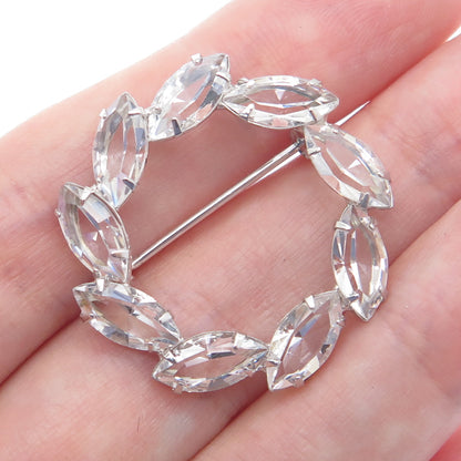 925 Sterling Silver Antique Art Deco CD Marquise-Cut Rhinestone Circle Brooch