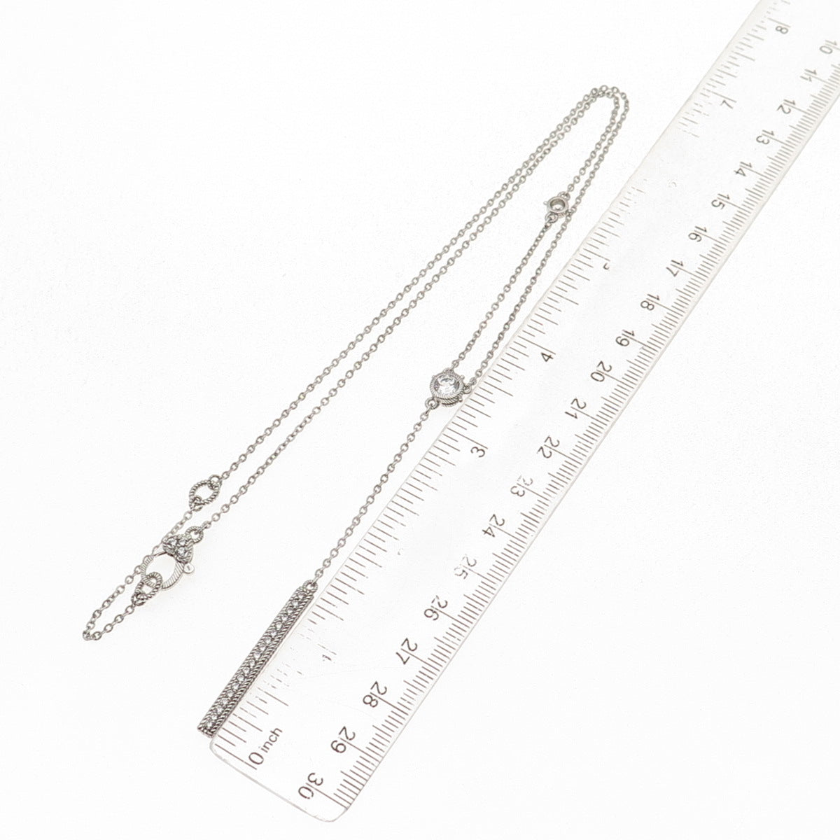 Judith Ripka 925 Sterling Silver C Z Bar Cable Chain Necklace 18-20"