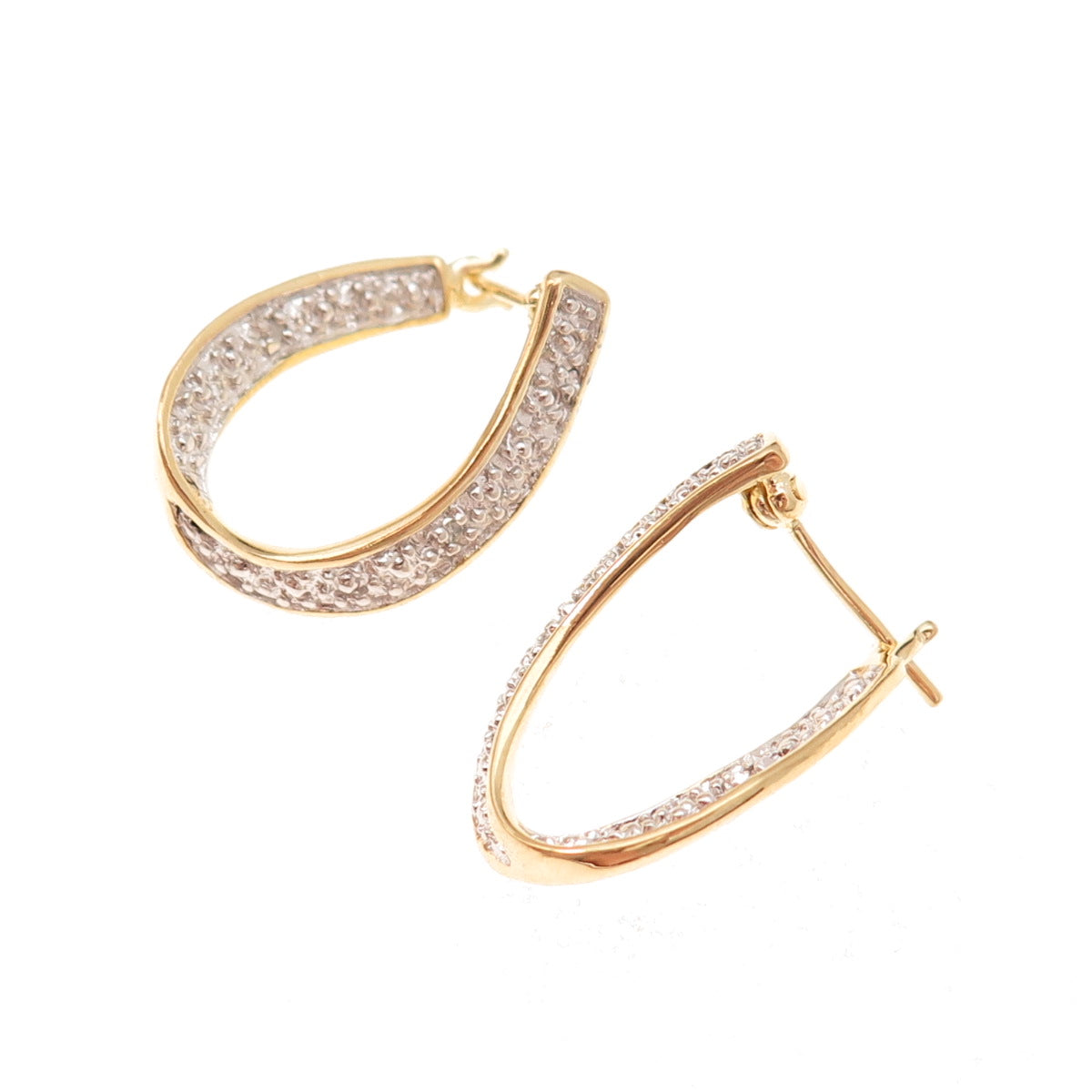 925 Sterling Silver 2-Tone Real Round-Cut Diamond In & Out Hoop Earrings