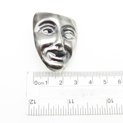 925 Sterling Silver Vintage Mexico Comedy Mask Oxidized Pin Brooch