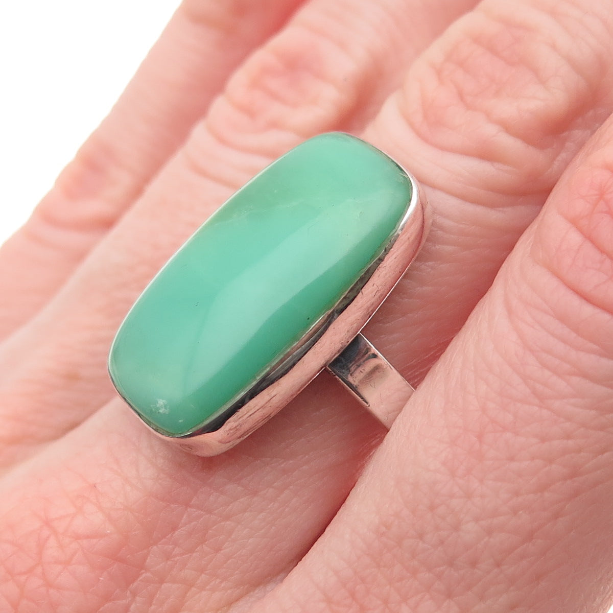 925 Sterling Silver Vintage Real Cabochon Chrysoprase Ring Size 8.5