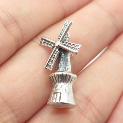 925 Sterling Silver Vintage Old Mill Movable Pendant