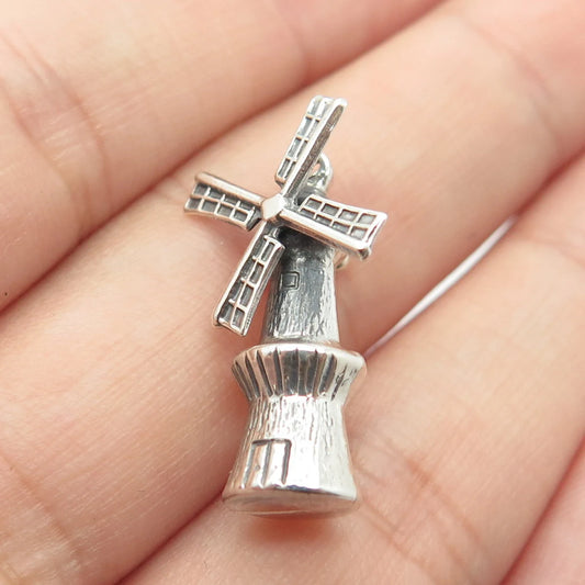925 Sterling Silver Vintage Old Mill Movable Pendant