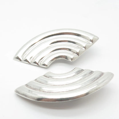 925 Sterling Silver Vintage Mexico Ribbed Modernist Clip On Earrings