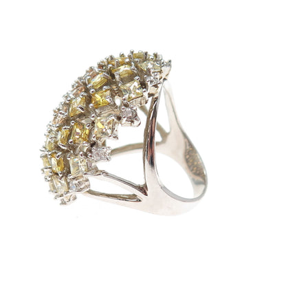 925 Sterling Silver Princess-Cut Champagne & Canary C Z Dome Ring Size 7.25