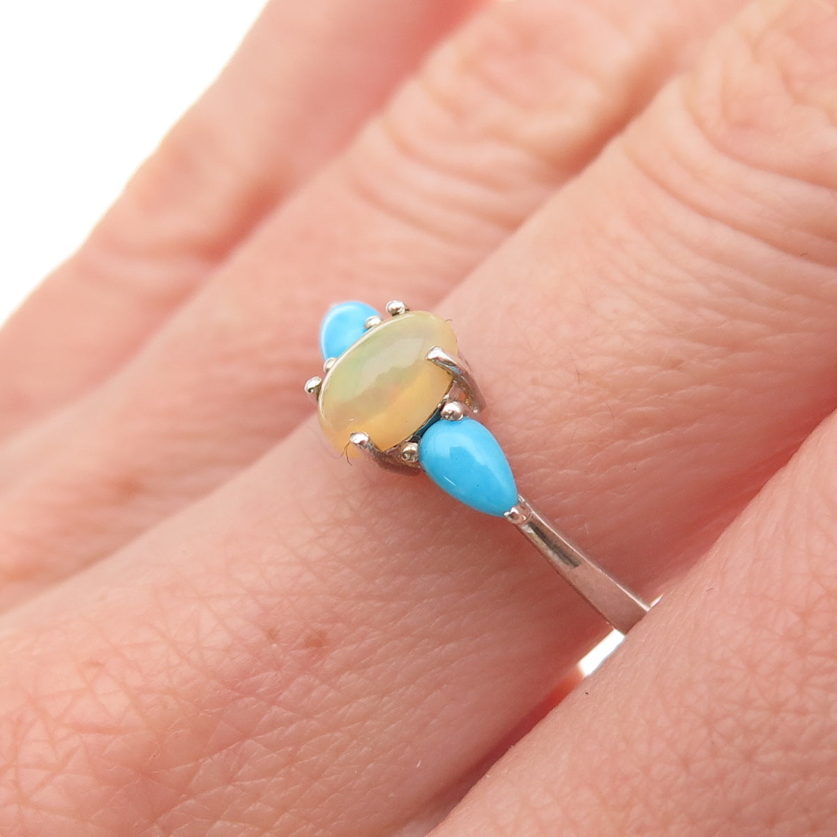 Chuck Clemency 925 Sterling Silver Vintage Real Opal & Turquoise Ring Size 7.25