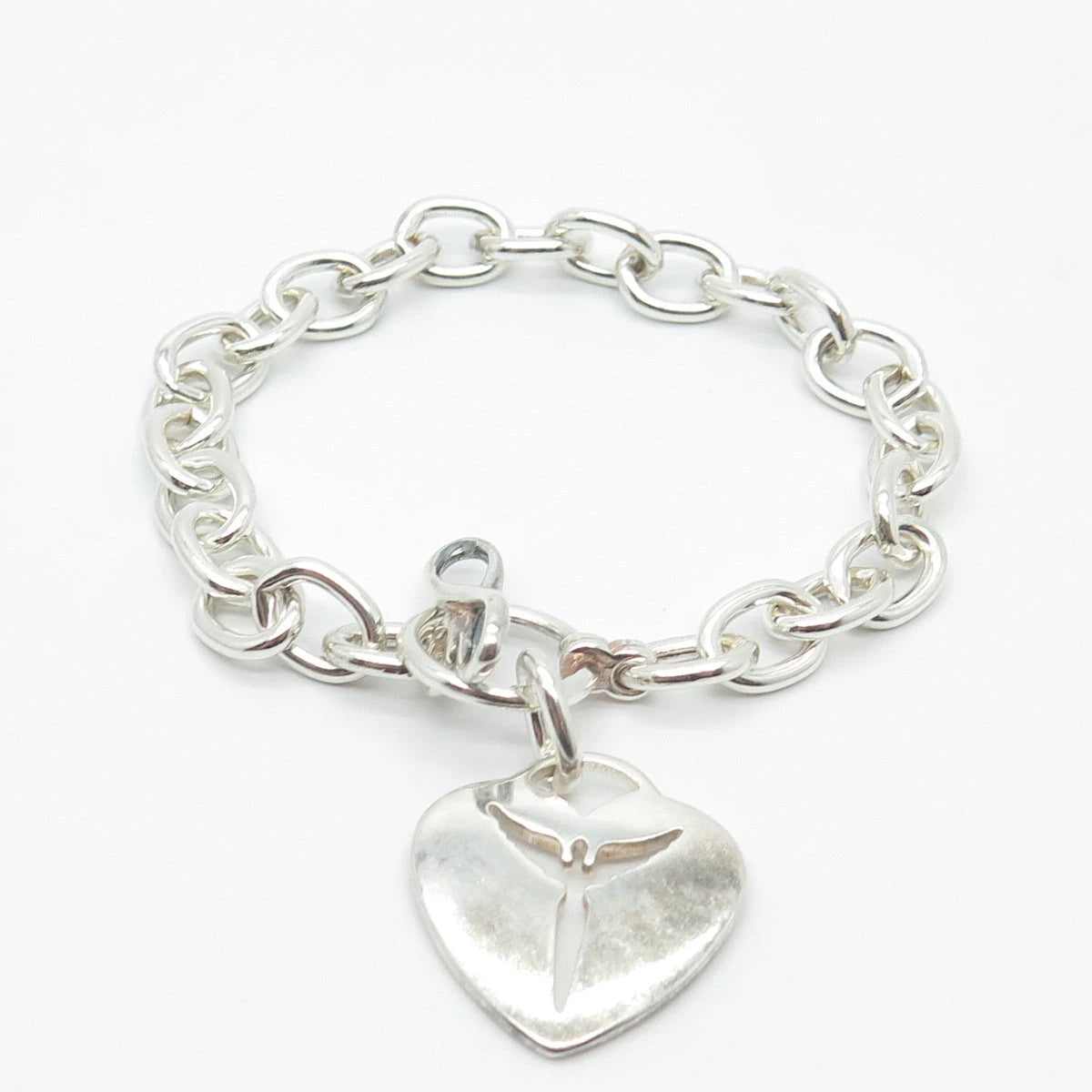 925 Sterling Silver Vintage Loveggi Heart Rolo Link Bracelet 6.5"