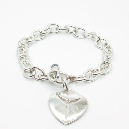 925 Sterling Silver Vintage Loveggi Heart Rolo Link Bracelet 6.5"