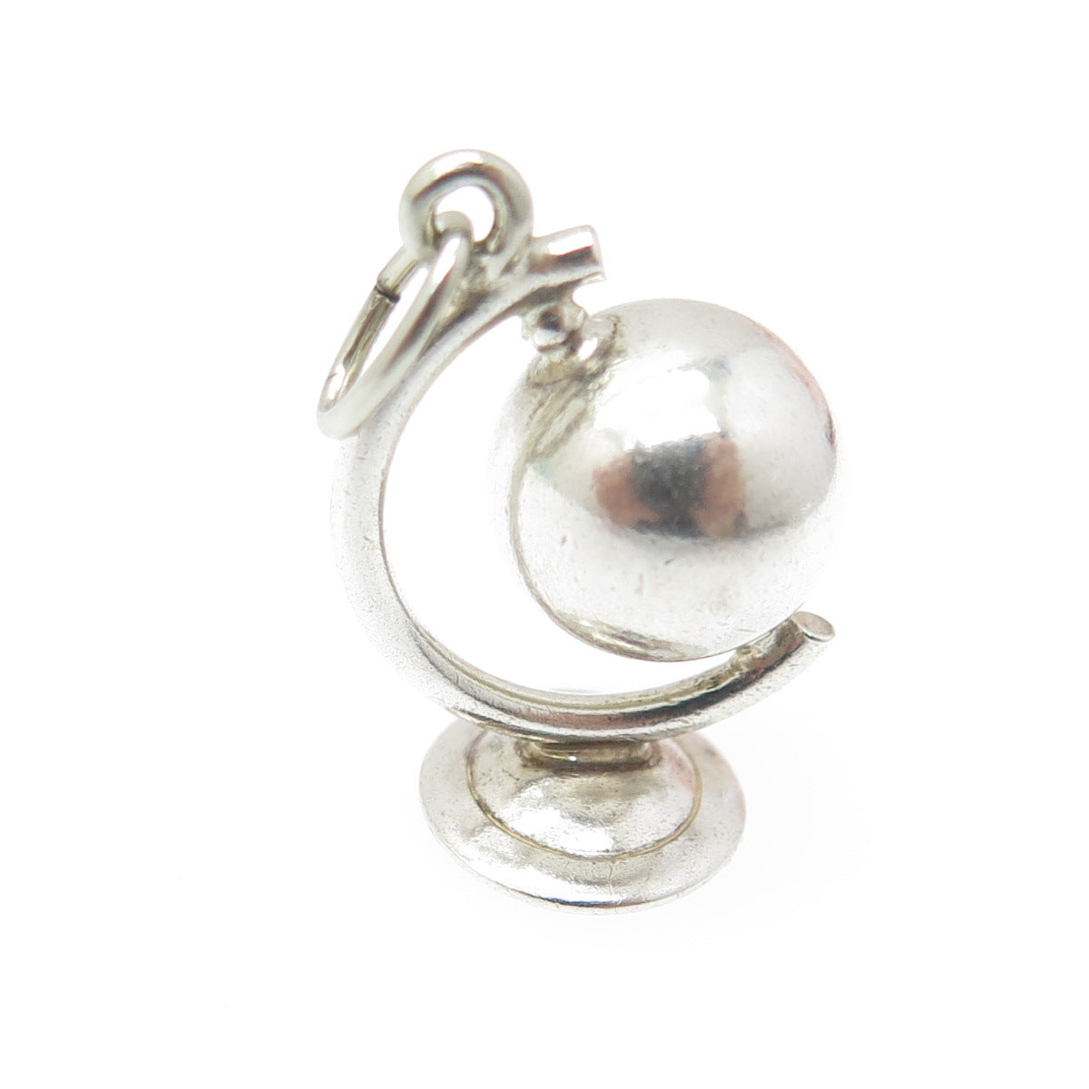 925 Sterling Silver Vintage Globe 3D Pendant