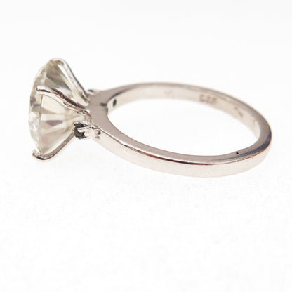 925 Sterling Silver Vintage Real Round-Cut Moissanite Engagement Ring Size 7