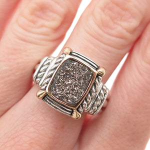 BJC Samuel Benham 925 Sterling Silver 14K Gold Vintage Real Druzy Ring Size 9.5
