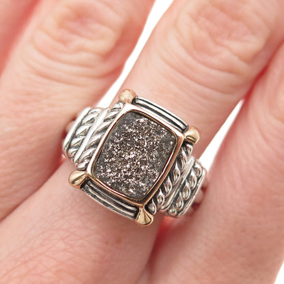 BJC Samuel Benham 925 Sterling Silver 14K Gold Vintage Real Druzy Ring Size 9.5