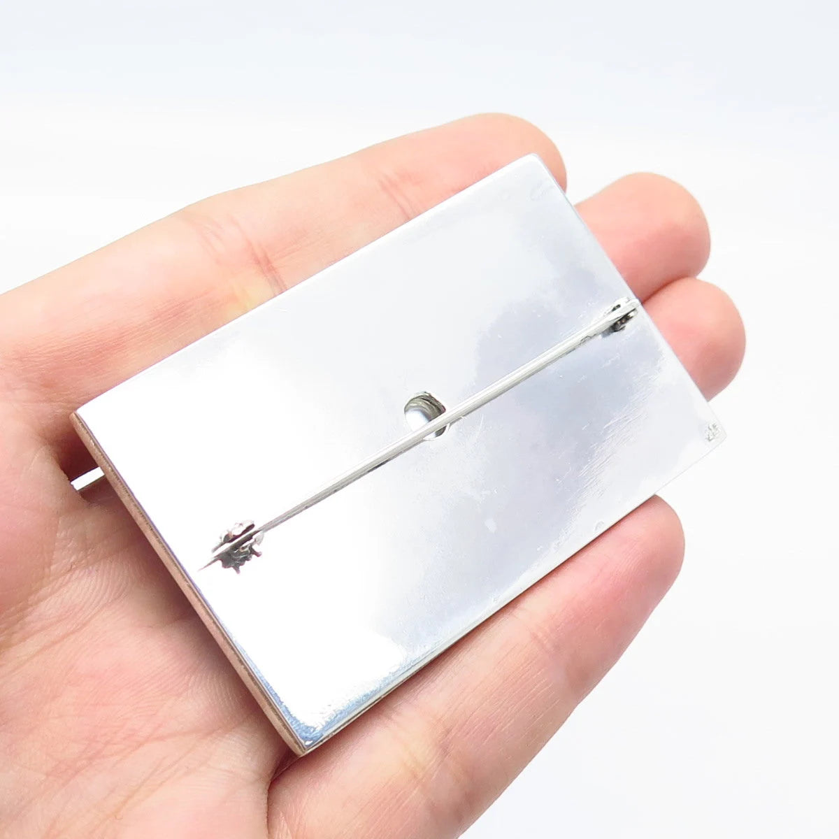 925 Sterling Silver Vintage Rectangle Floral Pin Brooch