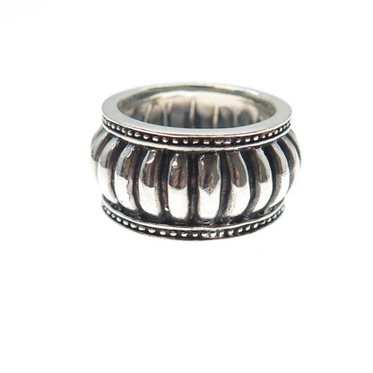 925 Sterling Silver Vintage Modernist Ribbed Oxidized Ring Size 6.25