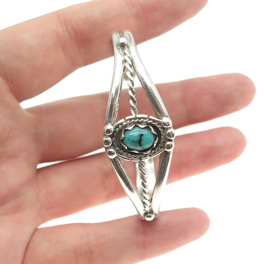 Old Pawn 925 Sterling Silver Vintage Kingman Turquoise Adjustable Bracelet 5.75"