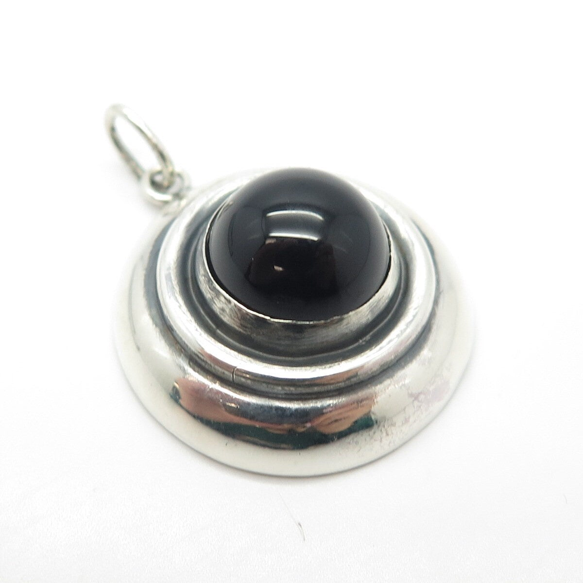 925 Sterling Silver Vintage Real Black Onyx Gemstone Pendant