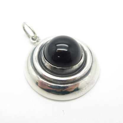 925 Sterling Silver Vintage Real Black Onyx Gemstone Pendant