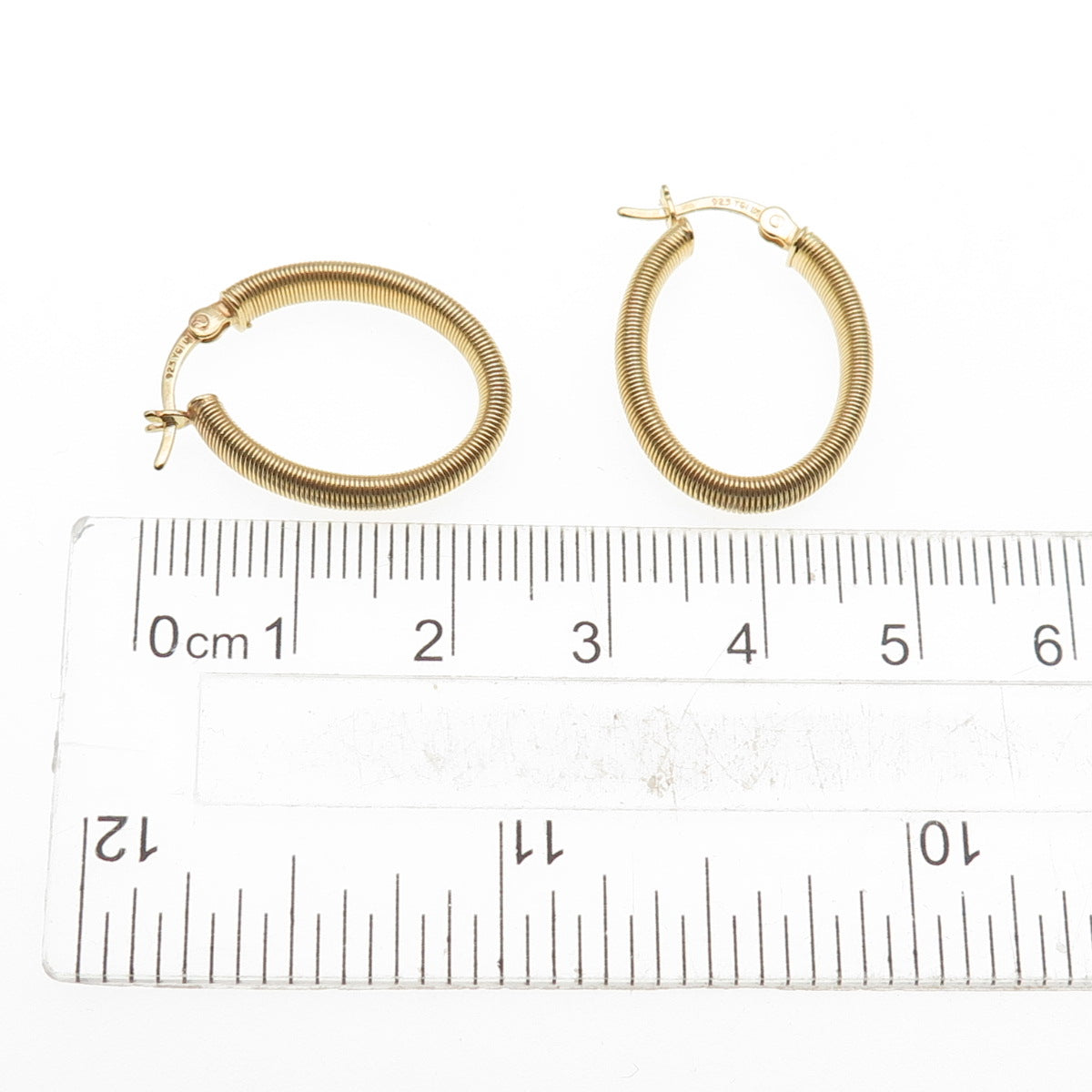 925 Sterling Silver Gold Plated Snake Link Oval Hoop Earrings