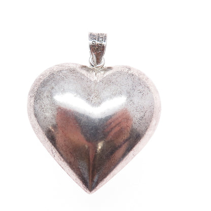 925 Sterling Silver Vintage Puffy Heart Oxidized Charm Pendant