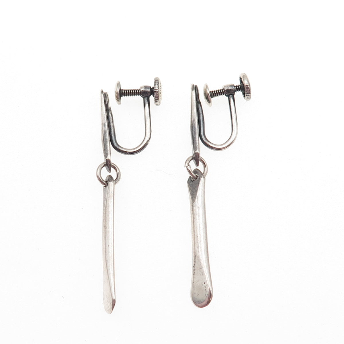 PHYLLIS SKLAR 925 Sterling Silver Vintage Modernist Oxidized Screw Back Earrings