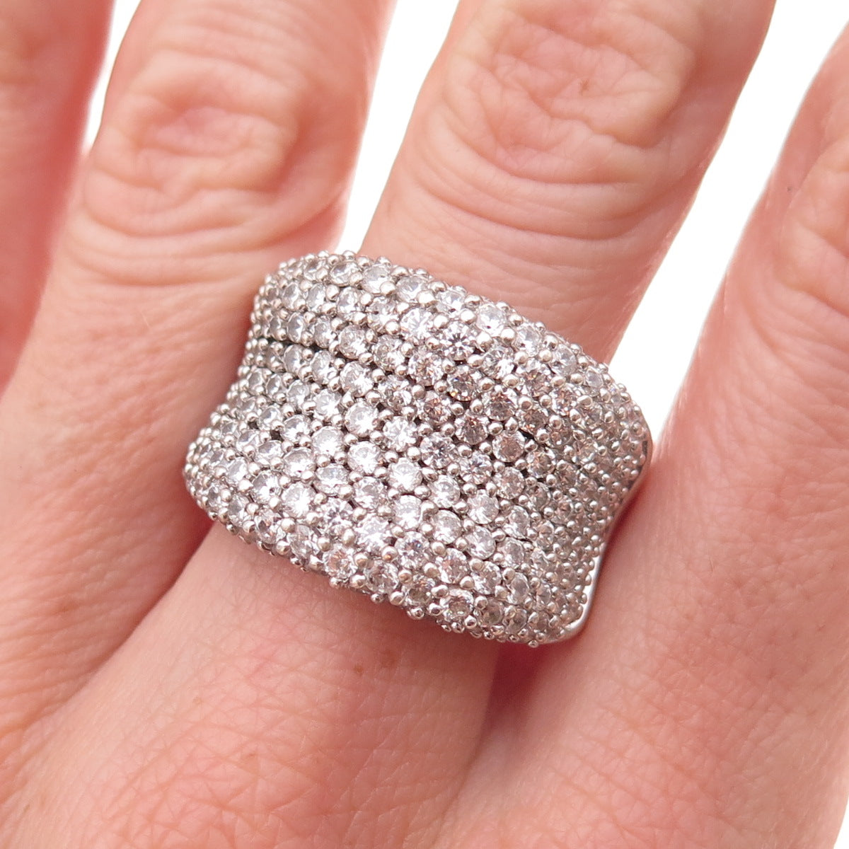 Apogee 925 Sterling Silver Round-Cut C Z Curve Ring Size 10.25