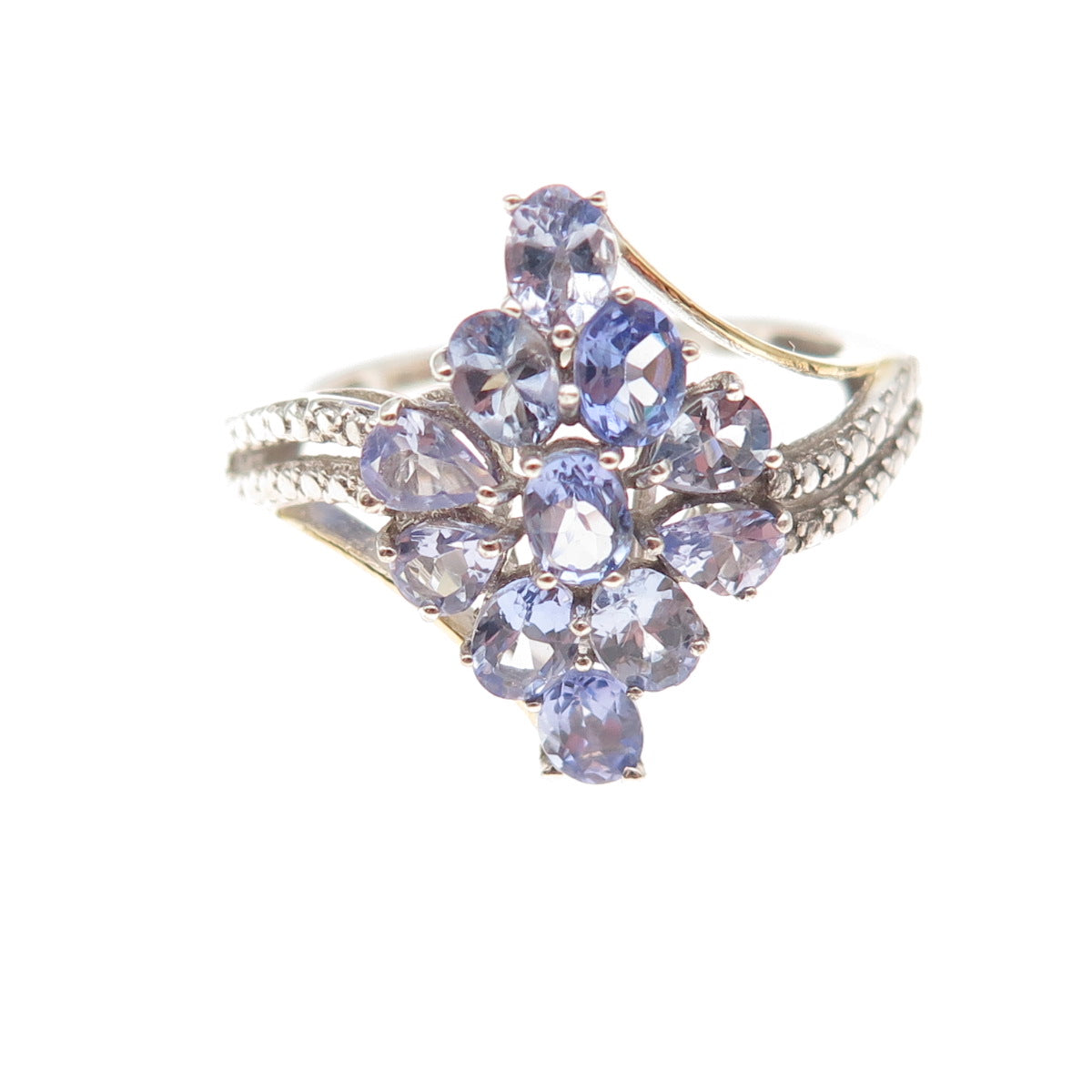 Chuck Clemency 925 Sterling Silver Real Tanzanite Floral Cluster Ring Size 8.25