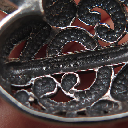 ANNIKA WITT 925 Sterling Silver Vintage Ornate Heart Oxidized Charm Pendant