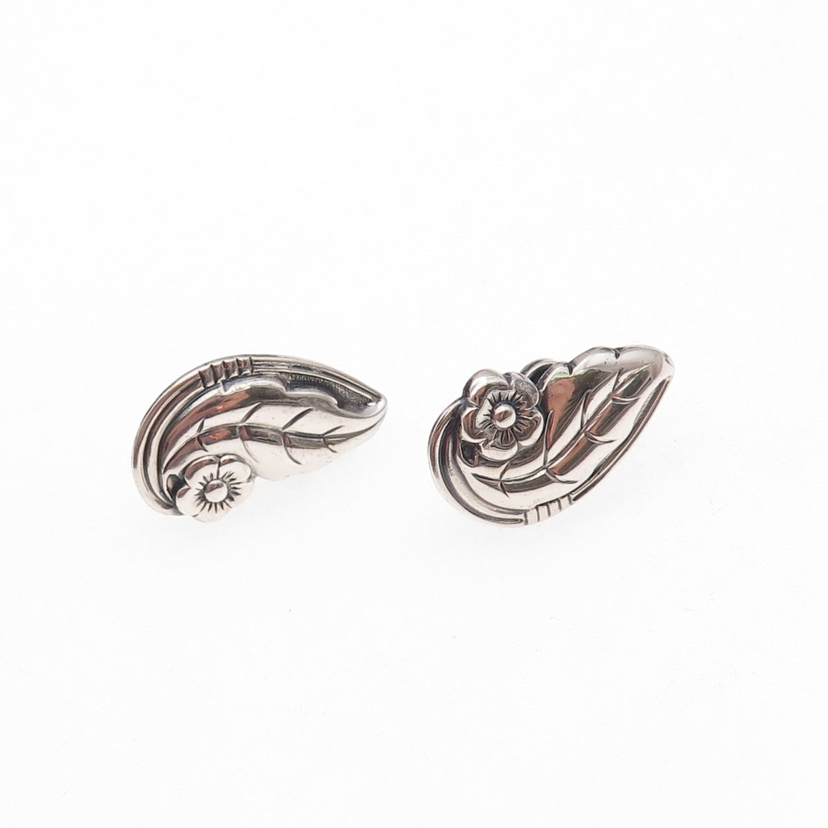 Danecraft 925 Sterling Silver Antique Art Deco Floral Screw Back Earrings
