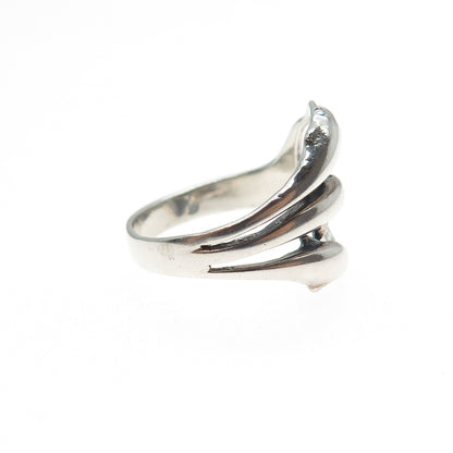 925 Sterling Silver Vintage Three Dolphins Oxidized Ring Size 8.75