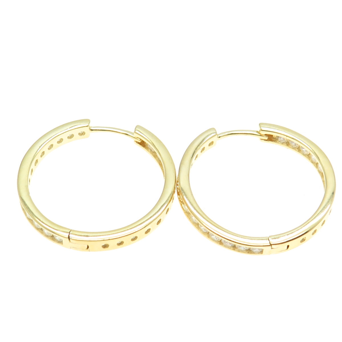 925 Sterling Silver Gold Plated Round-Cut C Z In & Out Hoop Earrings