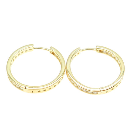 925 Sterling Silver Gold Plated Round-Cut C Z In & Out Hoop Earrings