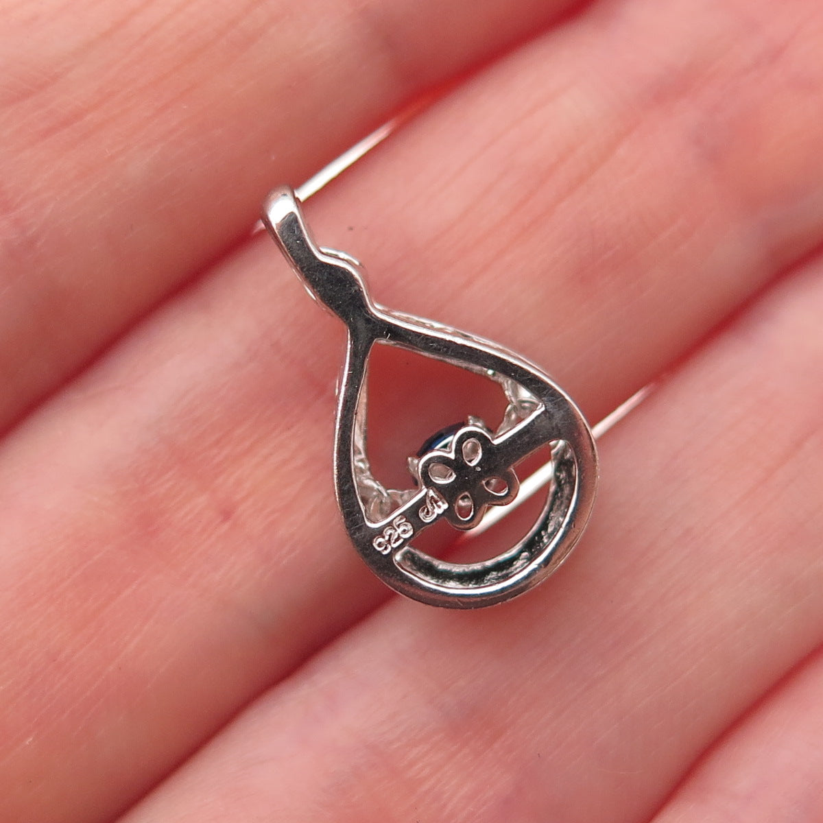 925 Sterling Silver Lab-Created Round-Cut Sapphire Teardrop Charm Pendant