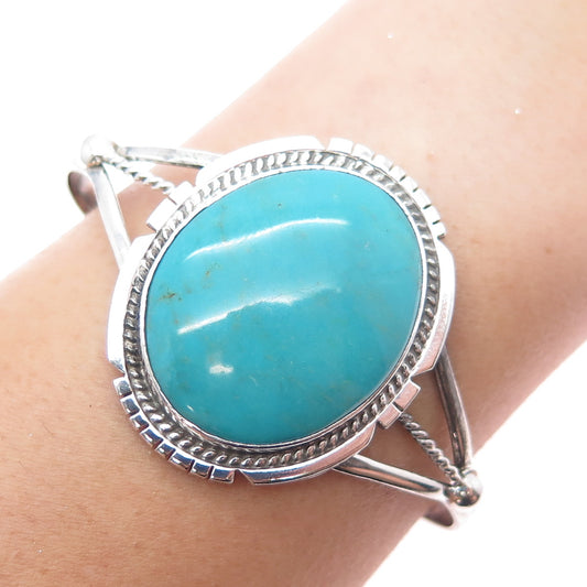 Old Pawn Sterling Silver Vintage Tyrone Turquoise Adjustable Cuff Bracelet 6.75"