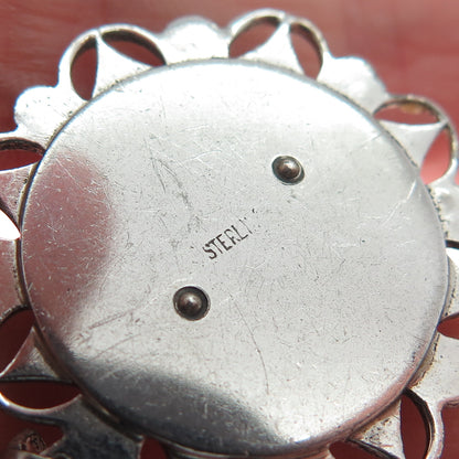 925 Sterling Silver Antique Real MOP & Marcasite Gem St. Mary Religious Pendant