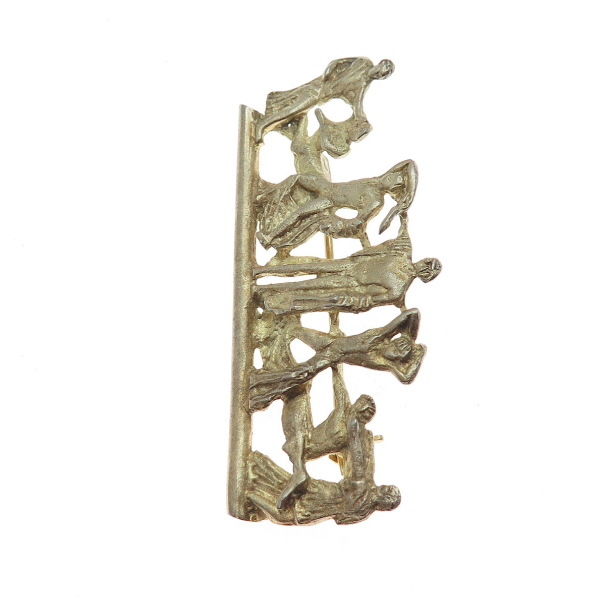 800 Silver Gold Plated Antique European Battle Scene Pin Brooch