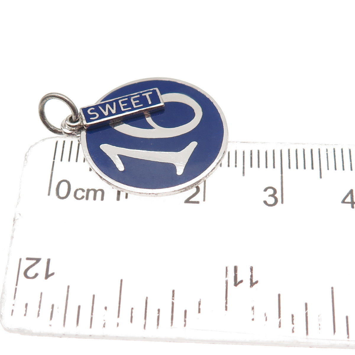 925 Sterling Silver Vintage Enamel Sweet 16 Round Tag Charm Pendant