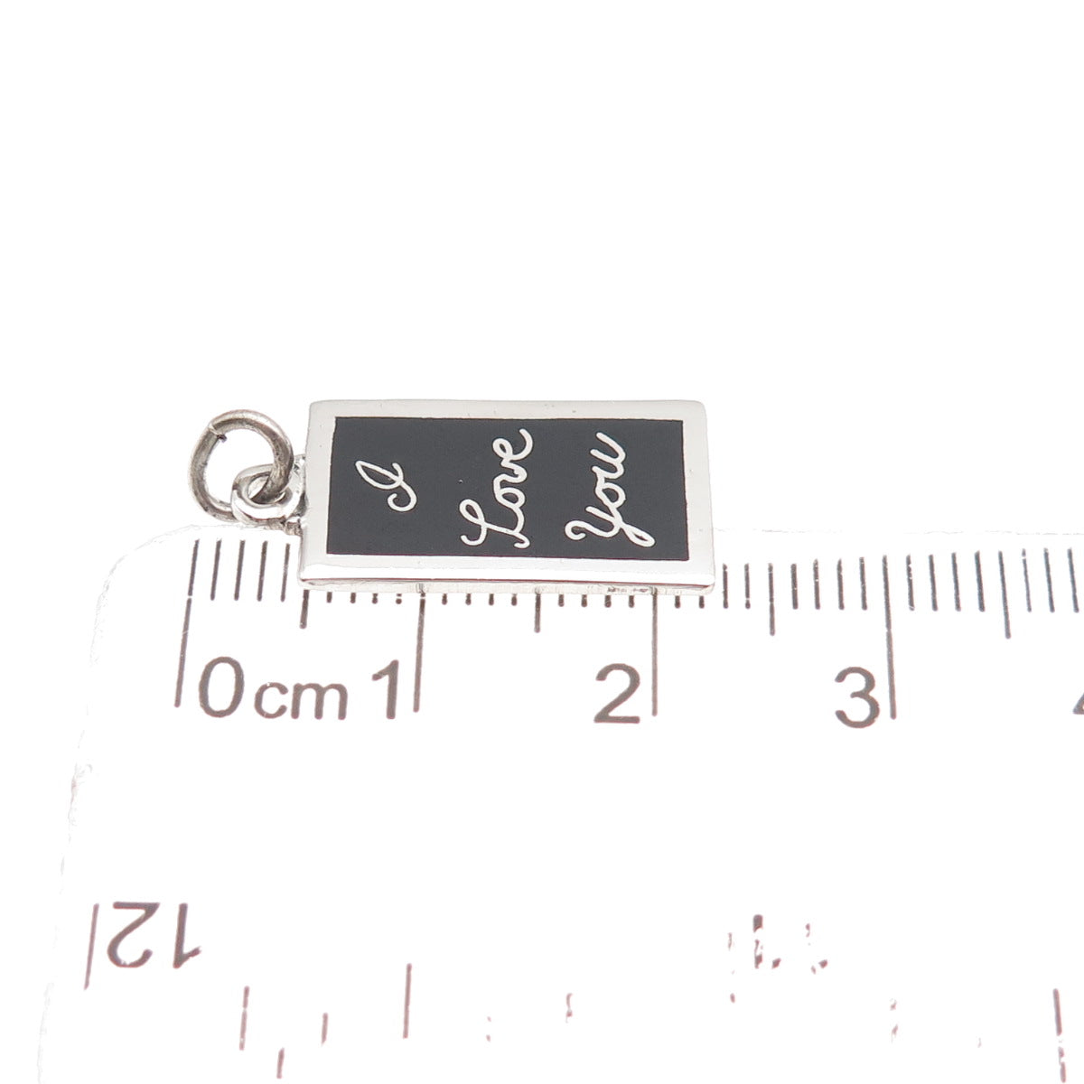 925 Sterling Silver Vintage Black Enamel I Love You Charm Pendant