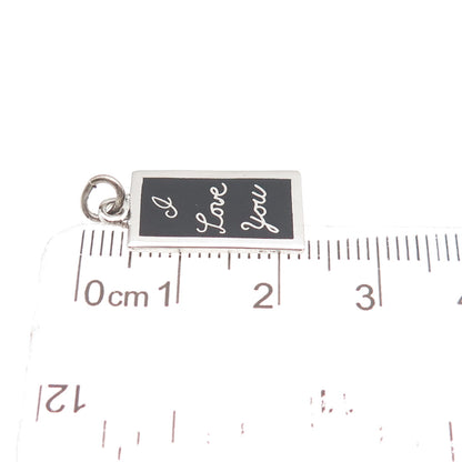 925 Sterling Silver Vintage Black Enamel I Love You Charm Pendant