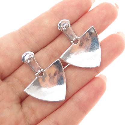 925 Sterling Silver Vintage Real Black Onyx Modernist Arrow Dangle Earrings